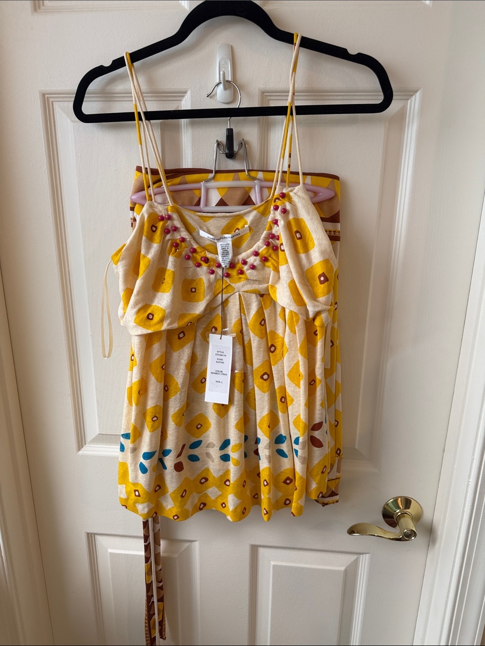 Diane Von Furstenberg Yellow Printed Spaghetti-Strap Camisole and wrap skirt nwt